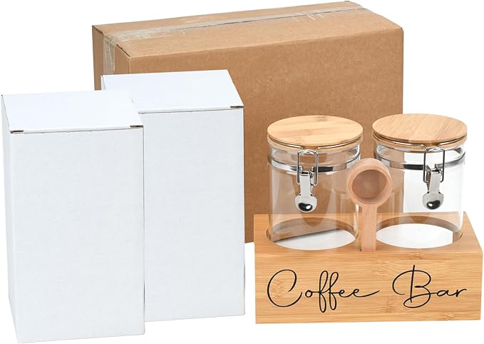 Set de 2 Tarros de Vidrio para Café con Estante de Bambú y Cuchara miniatura 7