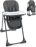 KOTEK Chaise haute pliable bébé w/ 7-Position Hauteur de siège réglable, dossier réglable, repose-pieds et plateau, chaise à manger pour bébé portable avec/ amovible PU Coussin en cuir, Roues pour bébé (Grey)