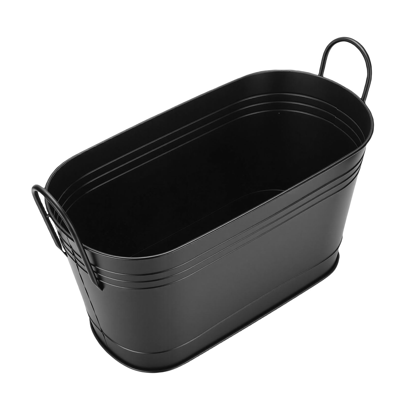 SIXRUN Cubo para Leños Soporte para Leña Cubo de Almacenamiento de Leña Negro Ovalado de Metal con Asas Resistentes para Jardín Interior Exterior Fogón Plantación
