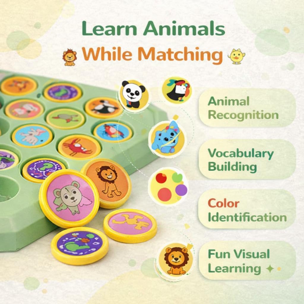 Animal Memory Flip Chess Game Montessori Matching Puzzle Board Game for Kids Educational Travel Toy for Toddlers, Preschoolers Learning Activities (Animle Stickers & 4 Stick) — Amazon image 3