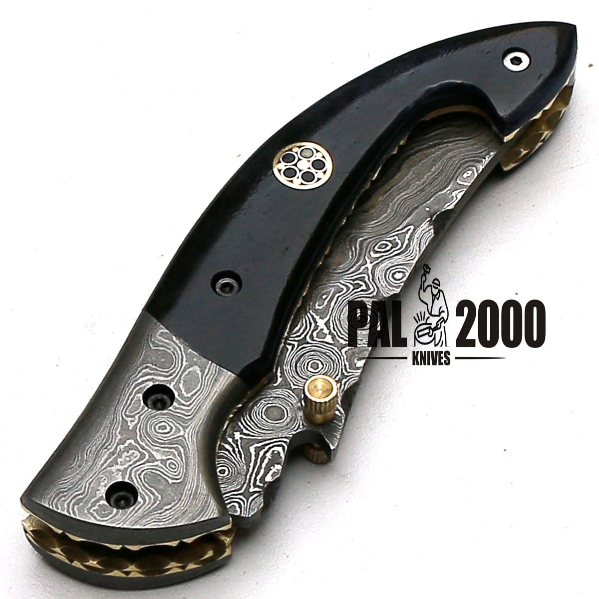 8736 Coltello tascabile in acciaio damasco fatto a mano con fodero legale per trasportare meno di 7 cm Lama