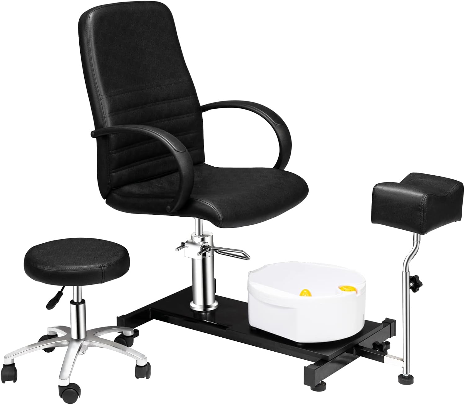 OmySalon Pedicure Chair with Stool & Bubble Massage Foot Bath, Hydraulic Pedi Chair for Nail Tech, Beauty Spa Salon Unit Station Technician Supplies