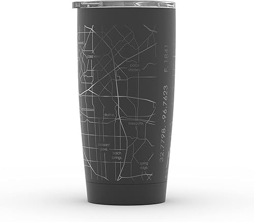 Vista 297 de Well Told Vaso de café aislado con diseño de mapa de Nueva York grabado, taza de acero inoxidable grabada (20 onzas, negro) con aislamiento de mapa