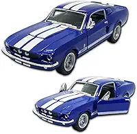 Carrinho de ferro Miniatura Mustang Shelby Gt 500 1967, Kinsmart, Escala 1:38, 12 CM, Azul, Miniatura de carros clássicos