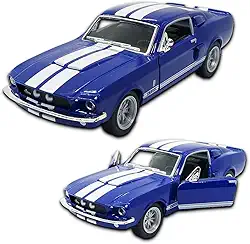 Carrinho de ferro Miniatura Mustang Shelby Gt 500 1967, Kinsmart, Escala 1:38, 12 CM, Azul, Miniatura de carros clássicos