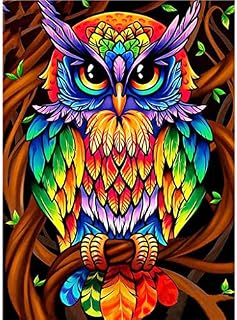 POENOEN Colorful Night Owl 5D Diamond Painting Kits for Christmas, DIY Full Drill Diamond Art for Kids, Cross Stitch Diamond Dotz Kits for Adults/Home Decor/Gift (12x16in)