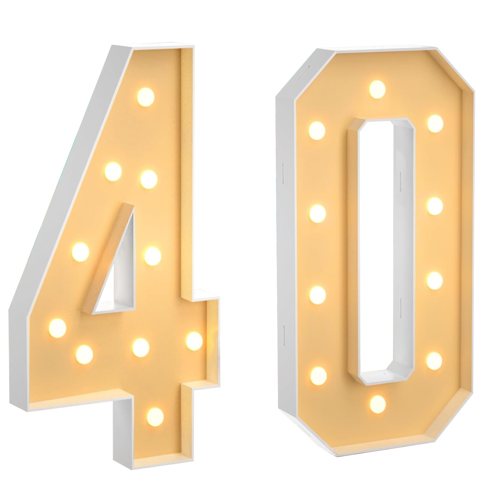 100 cm, grande numero 40 con luci a LED, decorazione a mosaico, luce bianca calda, per casa, feste, compleanni, matrimoni, compleanni e Natale