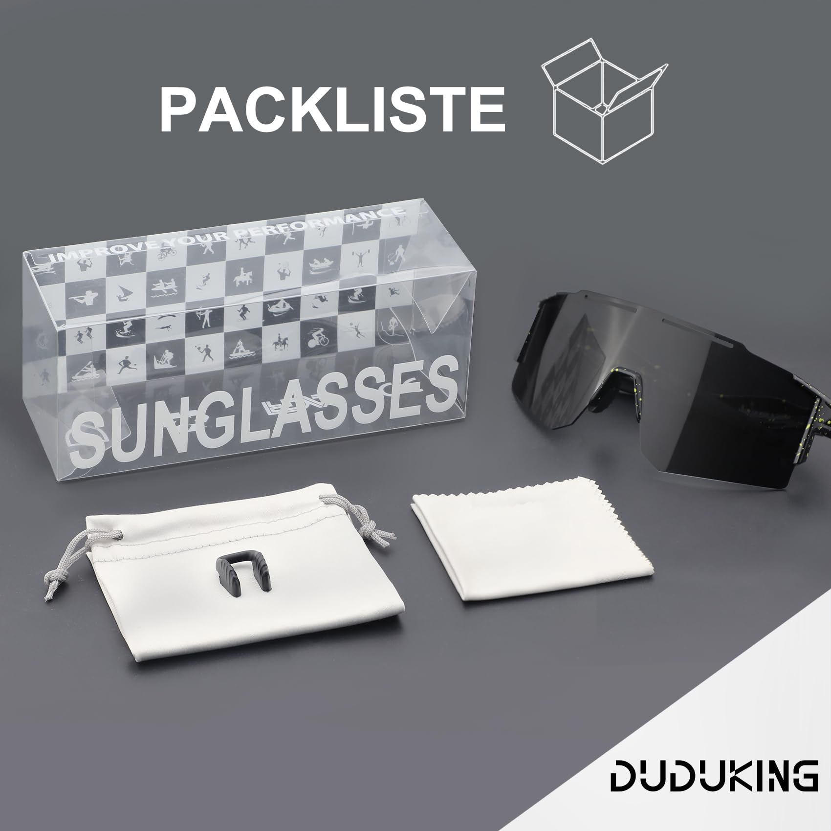 DUDUKING Gafas de sol de ciclismo para hombre y mujer, gafas deportivas con almohadillas nasales intercambiables para deportes al aire libre, ciclismo, correr, golf, protección UV 400, gafas de