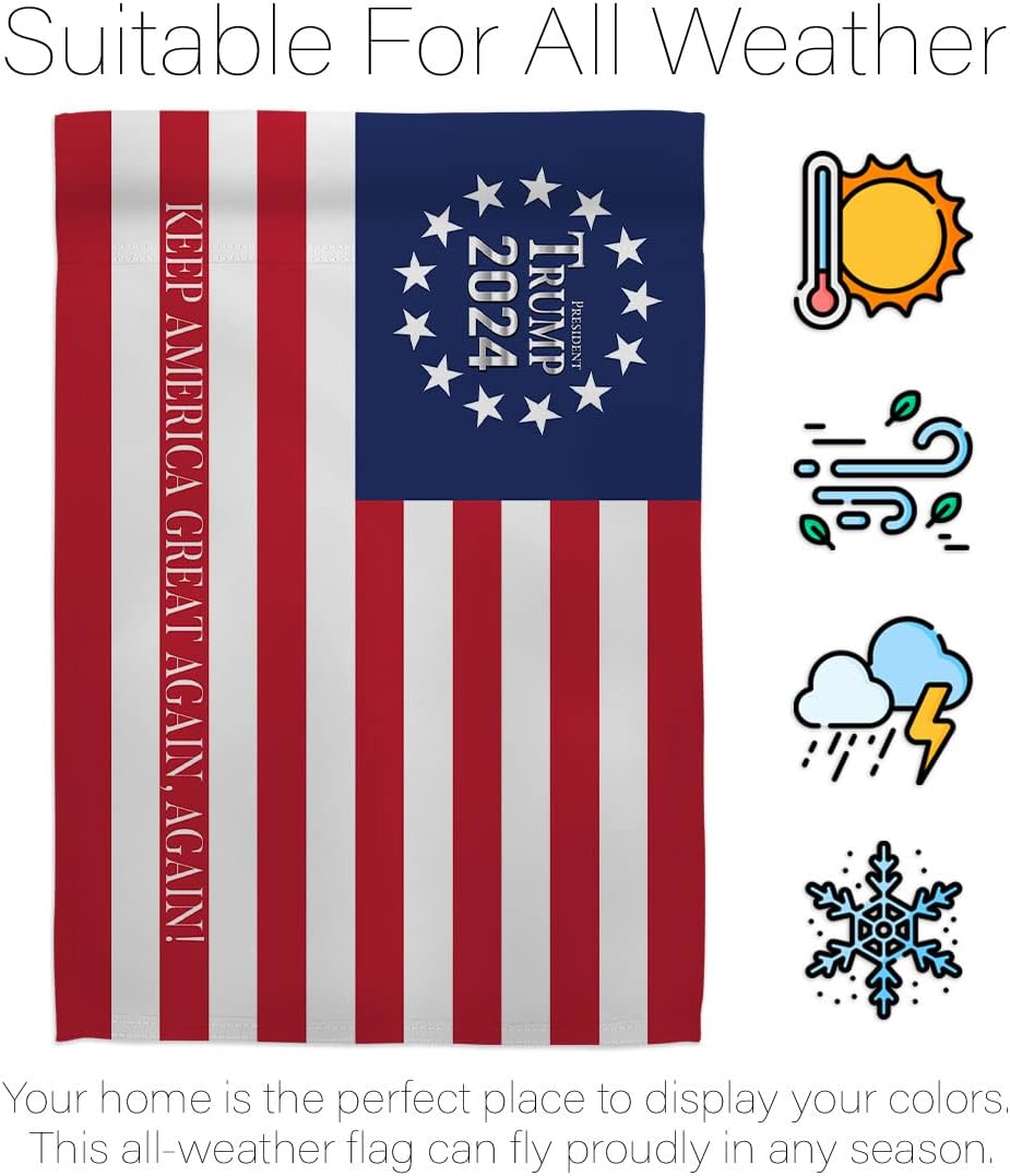 Keep America Great Again 2024 Garden Flag - Set with Stand Patriotic Vote President Democrat Republican Tea Party United State American Election - House Yard Gift Double-Sided 13 X 18.5