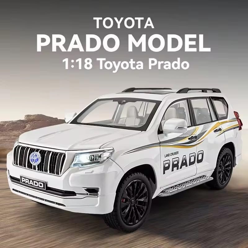 Image of Model Car Exclusive Alloy Metal Pull Back Die-cast Car Metal Pullback Toy car with Openable Doors & Light Music Best Gifts Toys Kids (1:18 Scale Toyota Land Cruiser Prado - White)