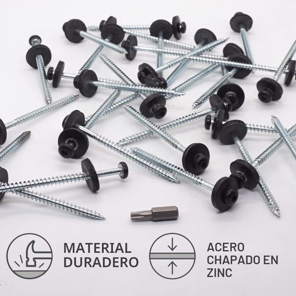 SKIR'CO (170 piezas) Tornillos de madera pintados de 5,0 x 80 mm con arandelas EPDM, tornillos para techos (negro azabache RAL 9005)