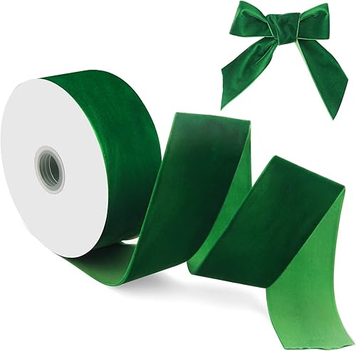 Luxiv - Cinta de terciopelo verde navideño de 10 yardas de ancho, cinta de una sola cara de 2 pulgadas para envolver decoración de cinta de