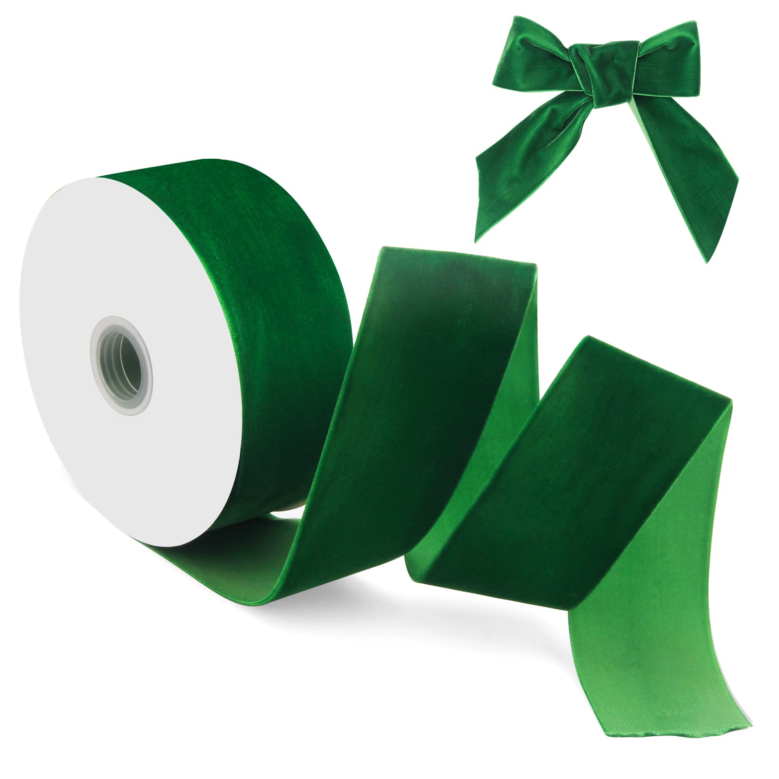 Luxiv10 Yard Wide Christmas Green Velvet Ribbon, 2 in Single Face Ribbon for Wrapping Satin Dark Green Velvet Ribbon Decoration, Christmas, Wedding Wide Velvet Ribbon (Green)