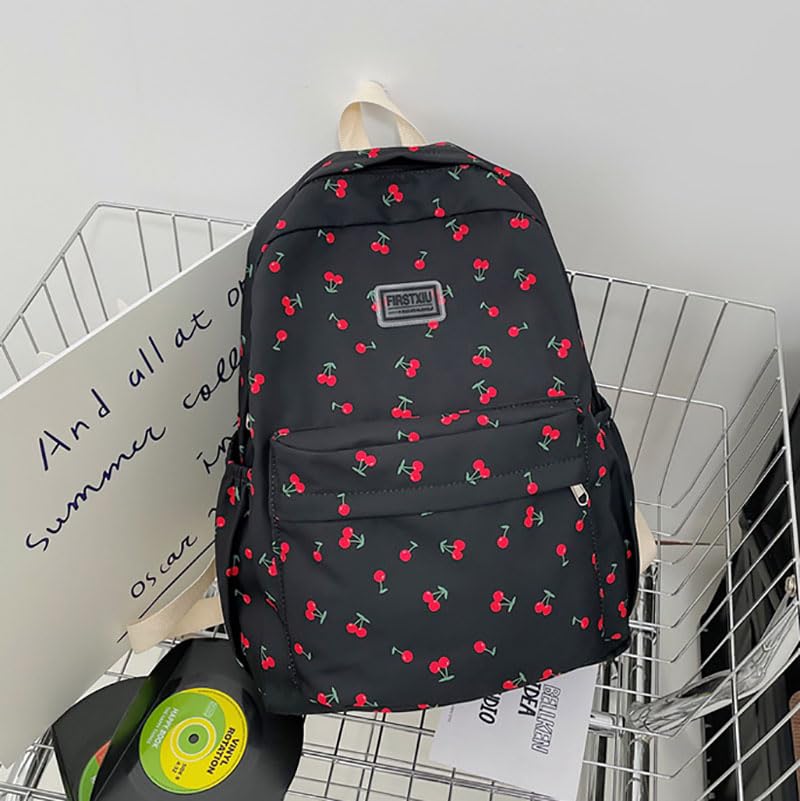 Cute Backpack Cherry Print Coquette Aesthetic Backpack Large Preppy Bag for Women Casual Travel Daypacks (Black)2