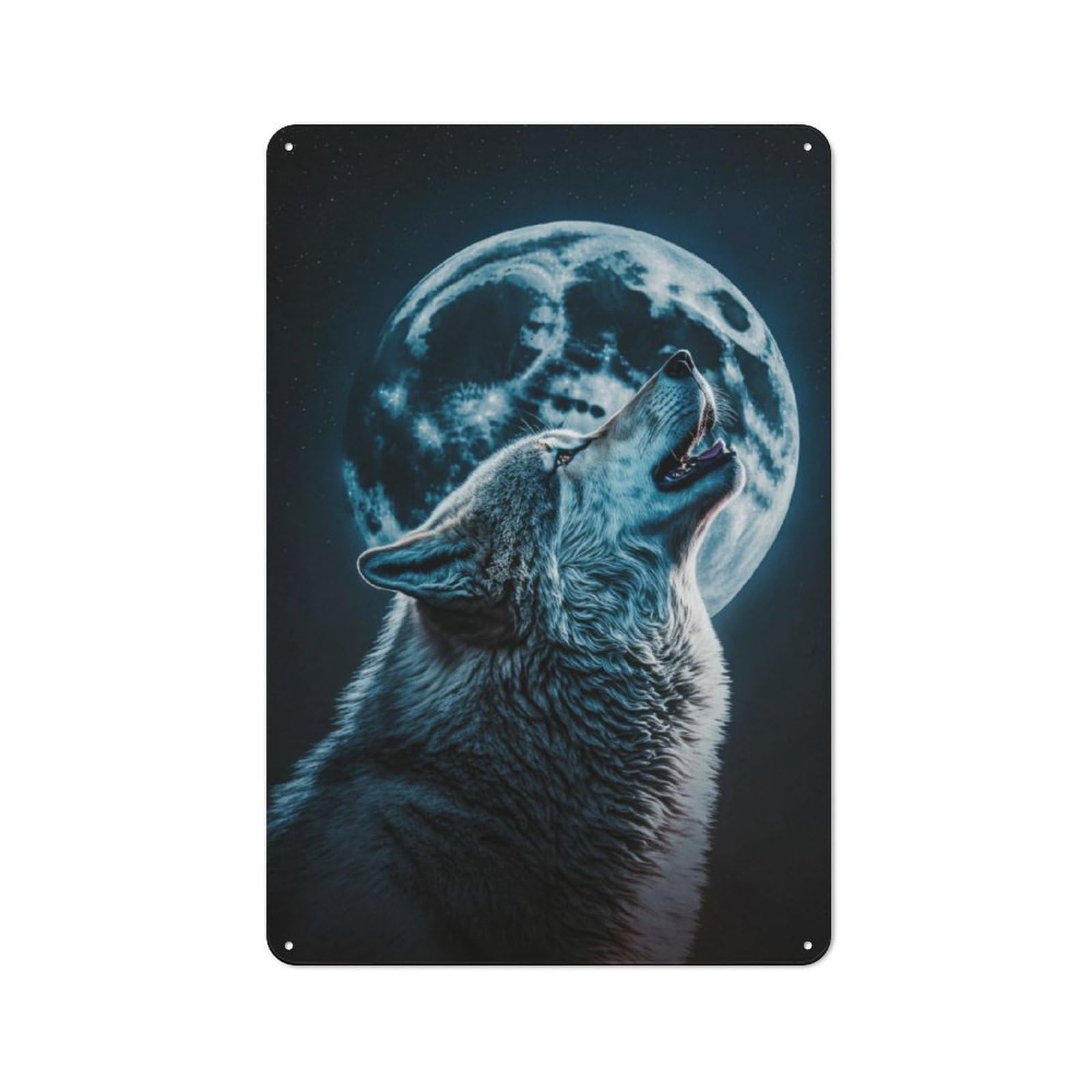 Junmoney Wolf Howling At Moon Metal Wall Sign 30X20cm, Rustic Decor For Home Bar Wall, Gift Idea At Christmas For Hosts Who Enjoy Retro Interiors