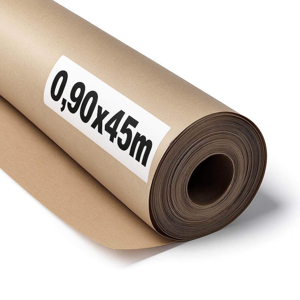 OFITURIA Naturbraunes Kraftpapier 70 g/m² – Rolle 0,90×45 m – Pack mit 3 Rollen – Recyclingpapier für Verpackungen, Basteln und Dekoration – Reißfest – Geeignet für Acryl- und Ölfarben