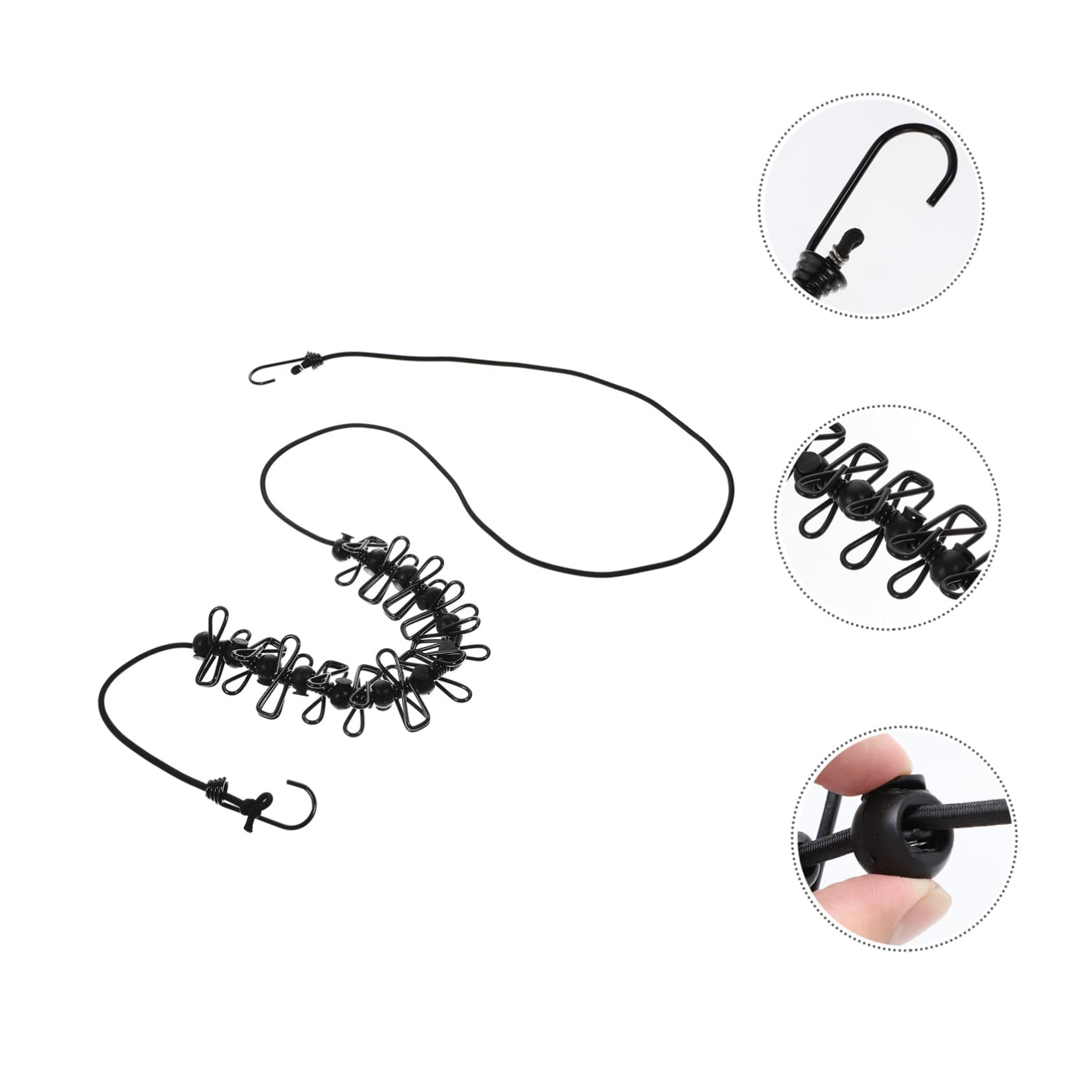 SOESFOUFU 2Pcs Camping Clothesline with Windproof Clips Drying Rope for Outdoor Travel Portable Clothes Hanging Rope for Quilts Towels and More Black