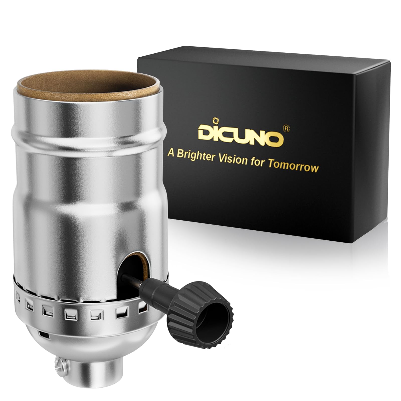 DiCUNO UL Listed 3-Way Lamp Socket Replacement, E26 Standard Threaded Base Light Socket, Turn Switch Knob for Low-Medium-High Light Settings, Table,