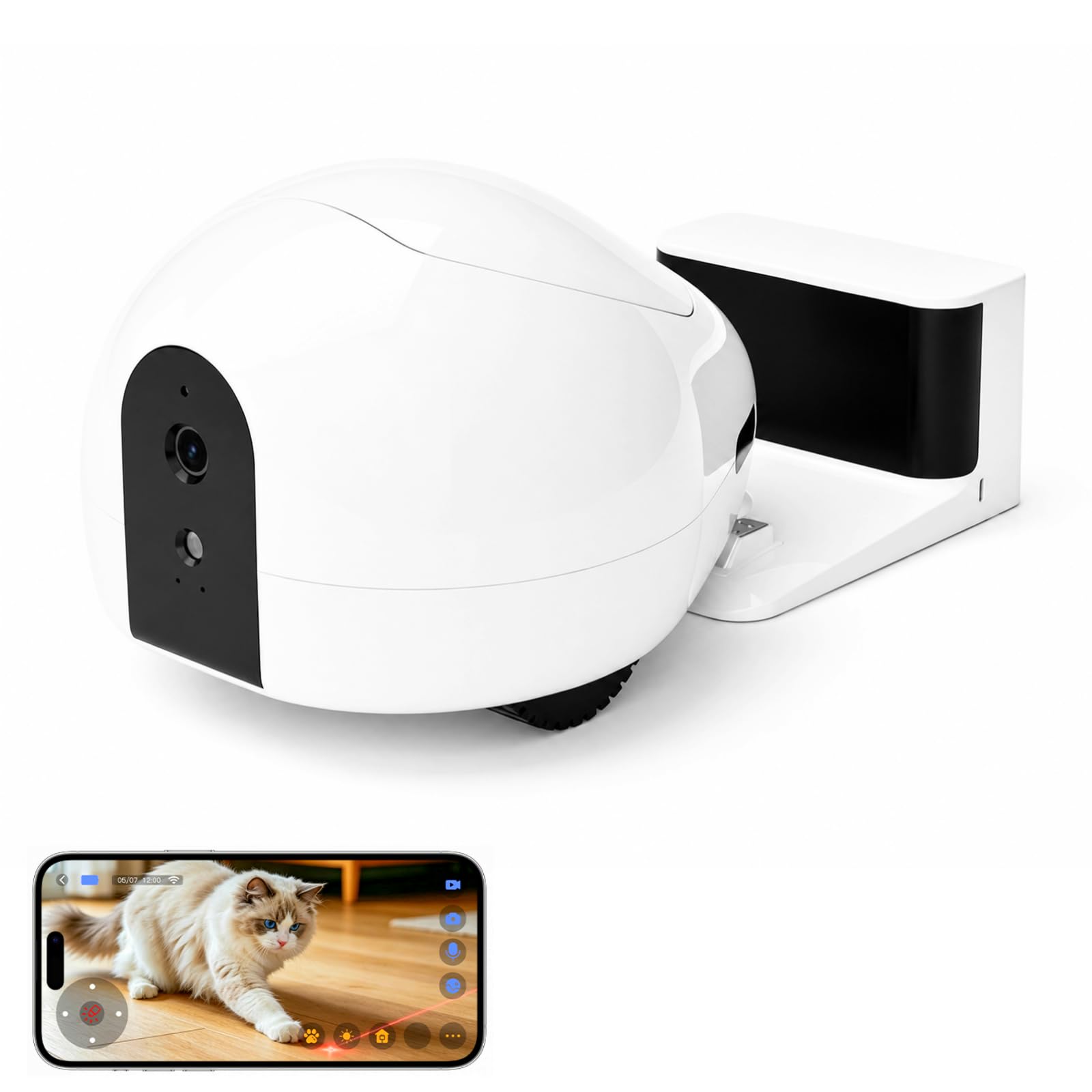 Cámara para gatos, robot de cámara móvil para mascotas con aplicación para teléfono, dispensador de golosinas para mascotas, cámara para mascotas interior, cámara para perros con visión nocturna,