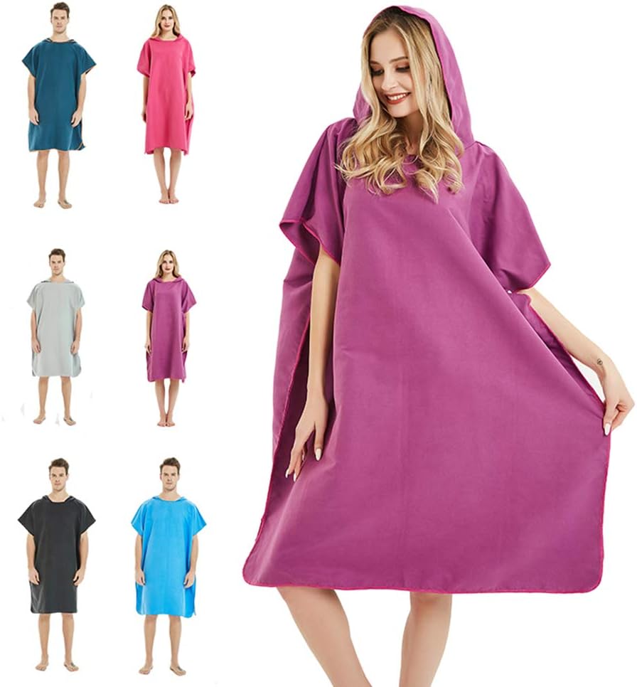 Surf Beach Poncho Wetsuit Changing Towel Bath Robe with Hood for Surfing Swimming Bathing Adults Men Women -One Size Fit All (Purple)