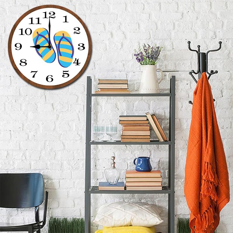 Miniatura 6 de Reloj de pared de madera de 10 pulgadas, funciona con pilas, hojas de arce de bosque otoñal, relojes de pared decorativos para interiores,