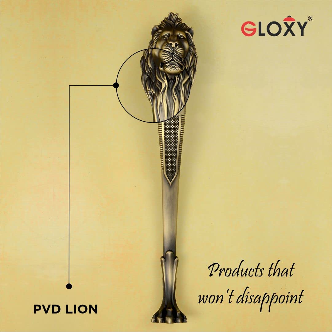 GLOXY ENTERPRISE Lion Shape Curved Main Door Handle Decorative Push & Pull Door Handle Knocker with Vintage Antique Classy Look for Glass and Wooden Door - antiq - (Size - 200mm) Pull Handle — Amazon image 2