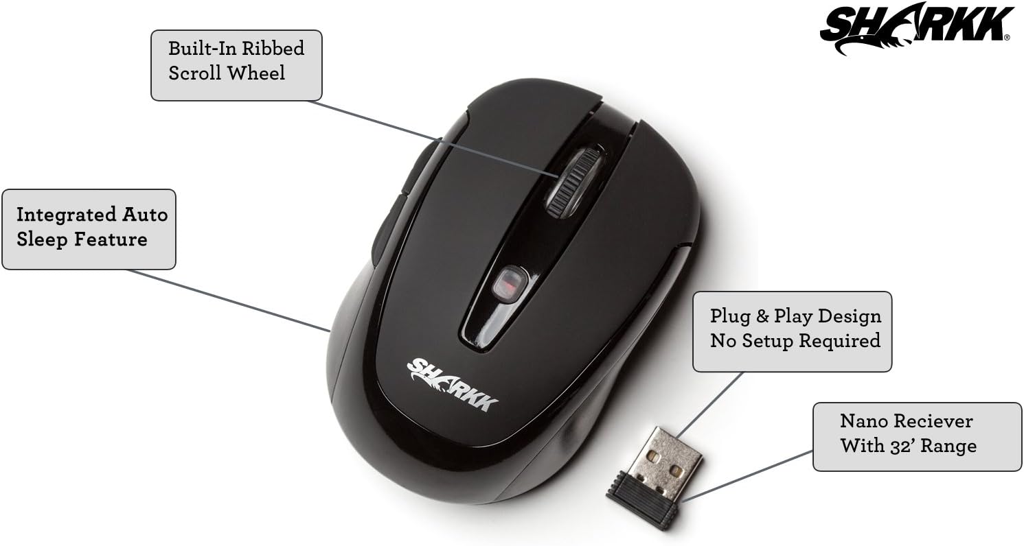 Compact Mouse, High-Precision Wireless Optical Mouse for Laptops and PC's. (by SHARKK)