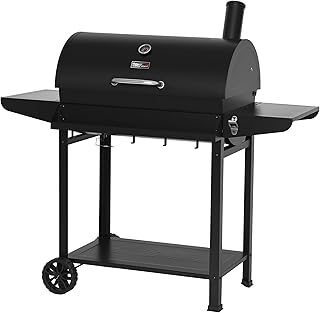 Royal Gourmet 30-Inch Barrel Charcoal Grill with Front Storage Basket and Adjustable Charcoal Pan – Outdoor BBQ Grill with Side Tables and Accessory Hooks