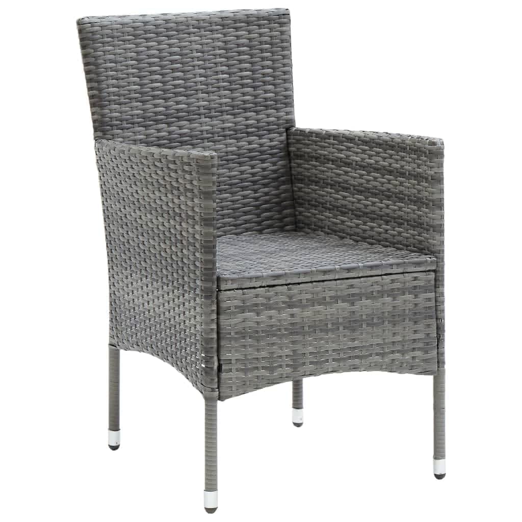 Set da pranzo da giardino in polyrattan grigio, con 6 sedie e tavolo in vetro, cuscino confortevole per terrazza, balcone, esterno