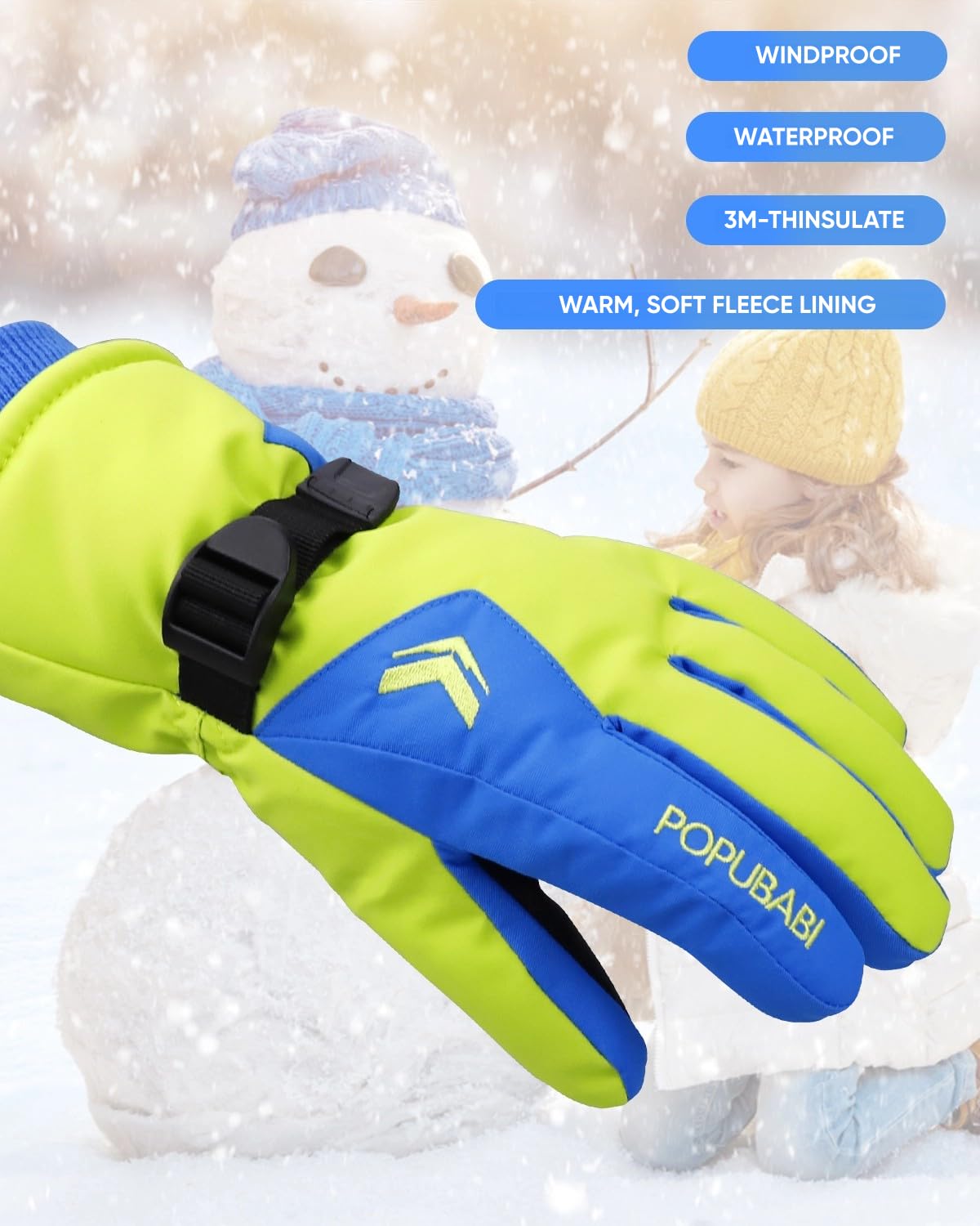 Guantes de Esquí para Niños, Impermeables y a Prueba de Viento, Cálidos para Snowboard y Ciclismo