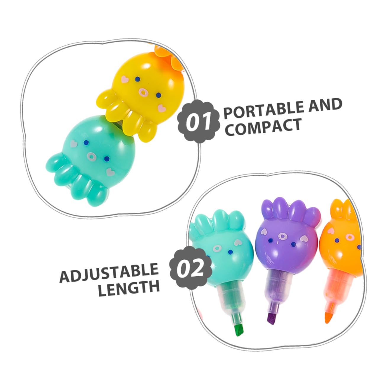Angoily 2 Set Evidenziatori Mini Impilabili di Polpo Penne Fluorescenti Colorate per Studenti e Cancelleria Scuola e Ufficio Design Interattivo e Colori Vivaci