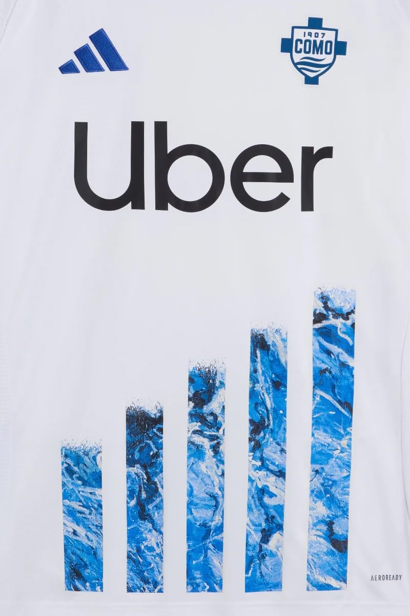 COMO 1907 Maglia Calcio Ufficiale Away 2024/2025 Uomo. T-Shirt Serie A Bianca Trasferta. Jersey Replica con Tecnologia Aeroready e Stampa Lago di Como XXXL