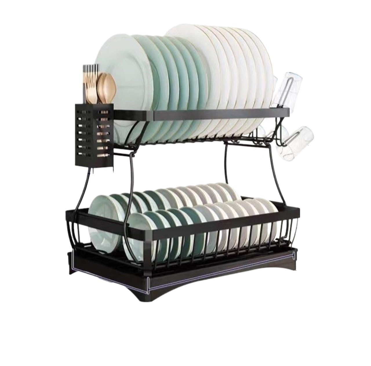 Colector de Cubiertos Rejilla para Secar Platos De 2 Niveles, De Acero Inoxidable, para Organizar La Encimera De La Cocina Escurreplatos Firme