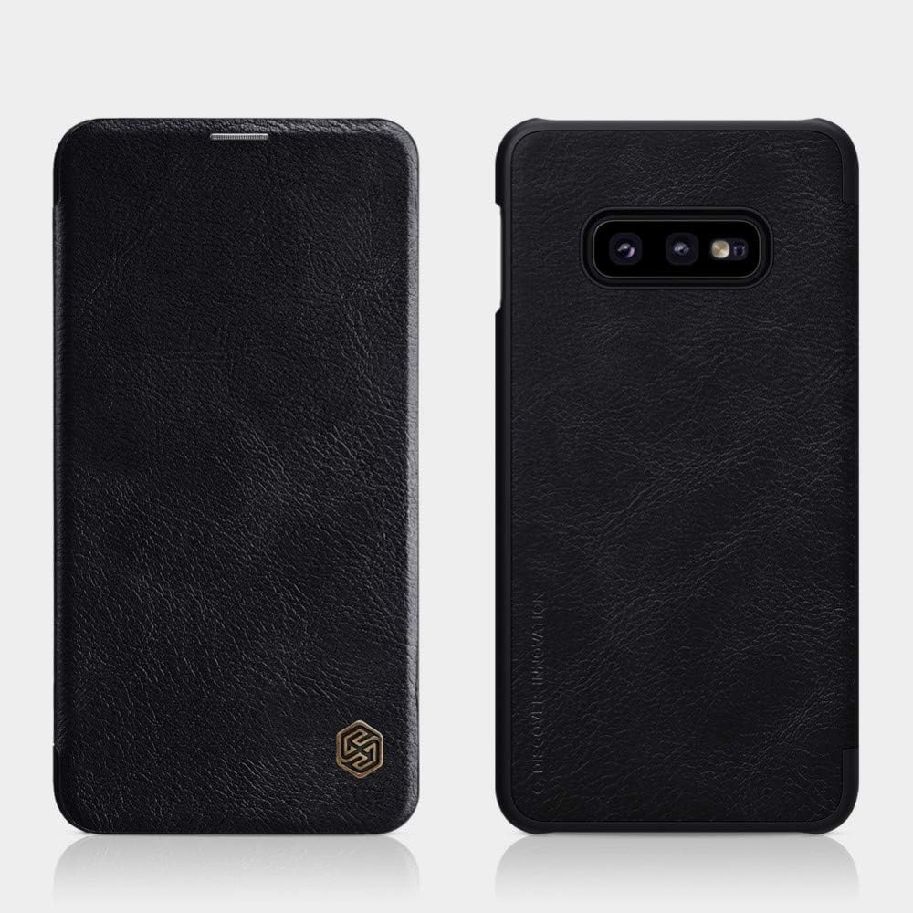 Nillkin Case for Samsung Galaxy S10e S 10e (5.8" Inch) Qin Genuine Classic Leather Flip Folio + Card Slot Black Color