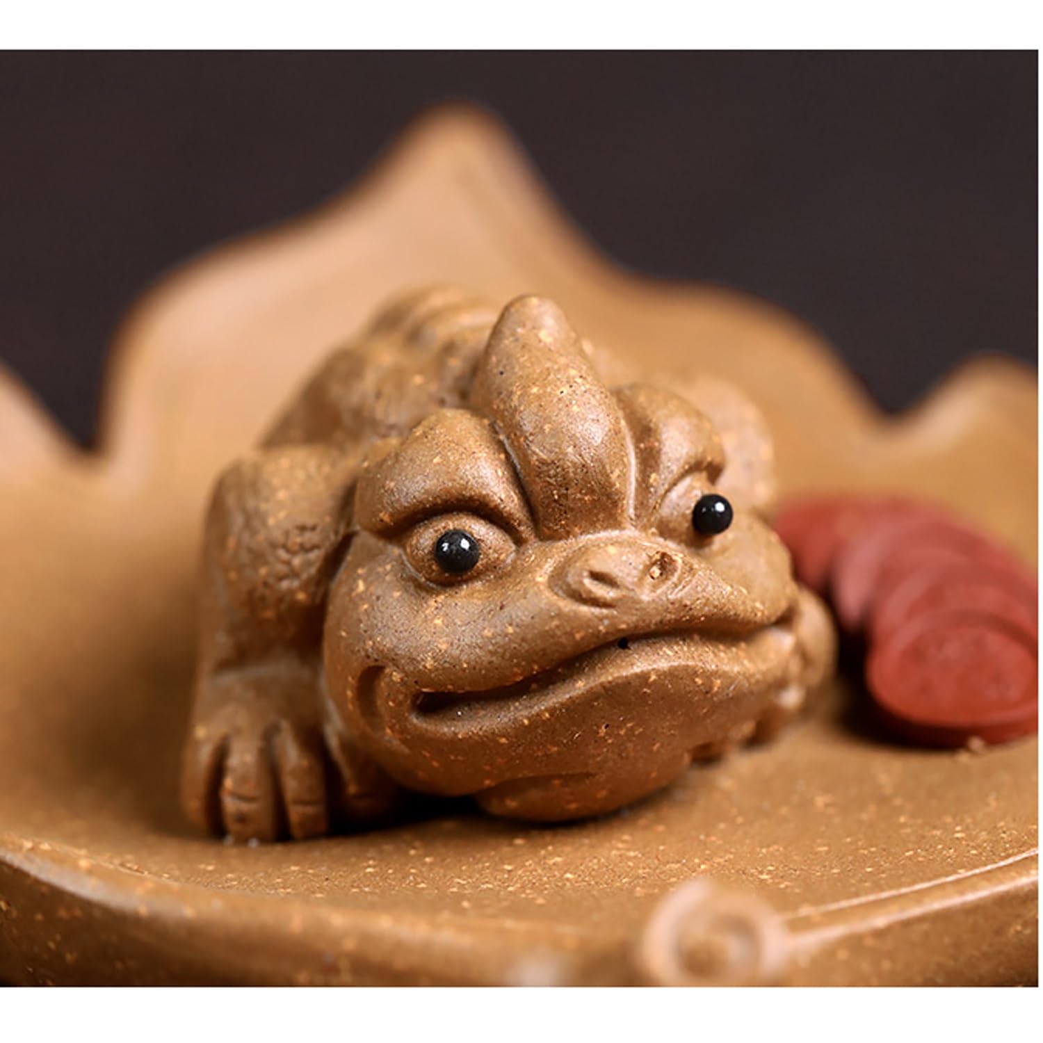 figurki zwierzątek， Zestaw do herbaty Maple Leaf Golden Toad z fioletowej gliny, akcesoria do rękodzieła, ozdoby na biurko na ceremonię herbacianą