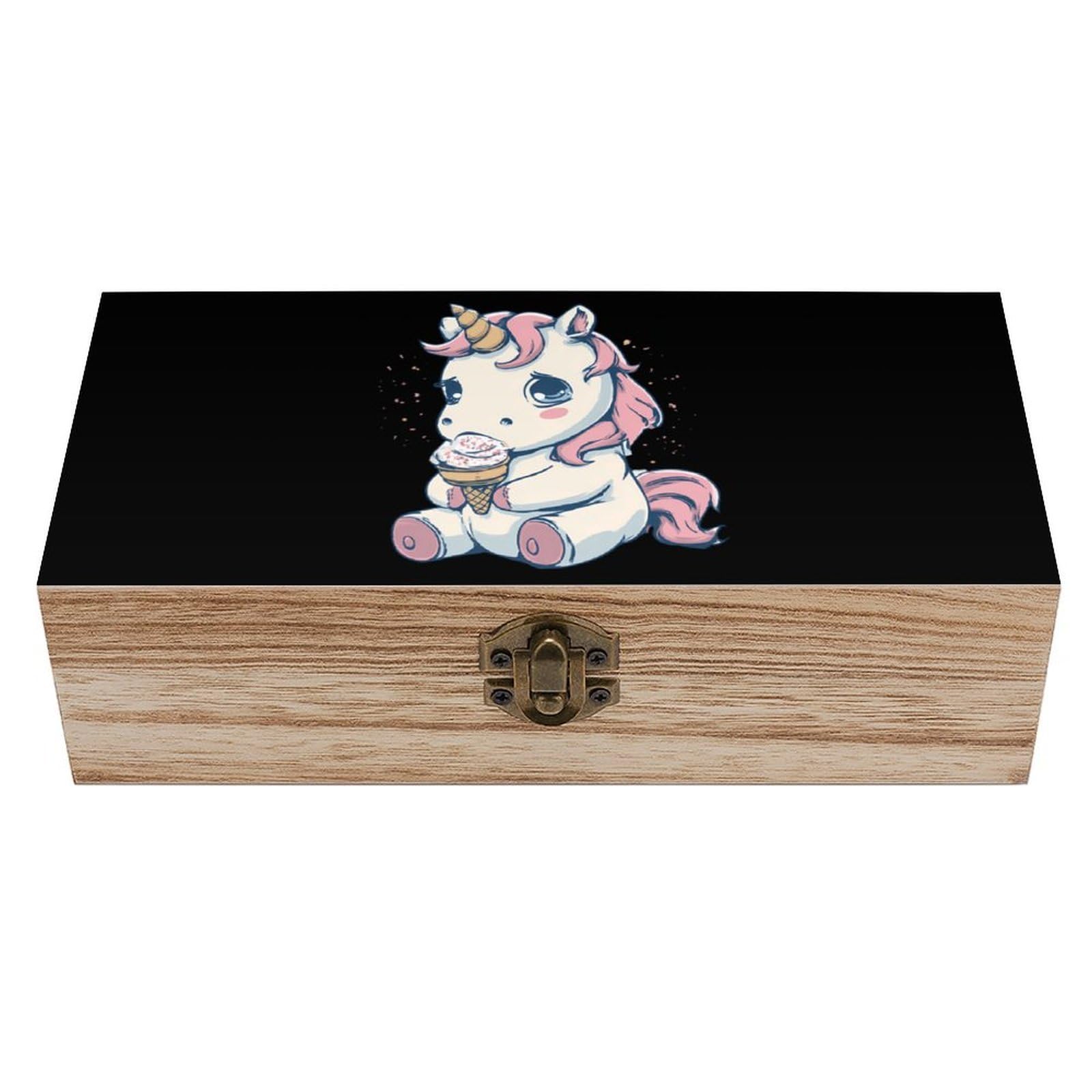 HLBSDM Un-icorns Ice Cream Wooden Box with Hinged Lid Decorative Storage Case Container