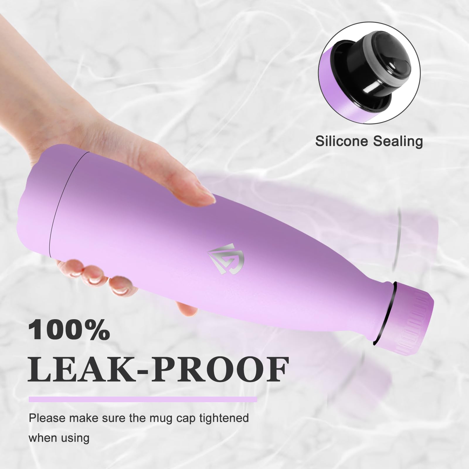 Borraccia Termica, A Prova di Perdite Borraccia 500ml, Isolato Sottovuoto, Riutilizzabile Bottiglia Termiche, Senza BPA Borracce Acciaio Inox per Campeggio, Ciclismo, Scuola