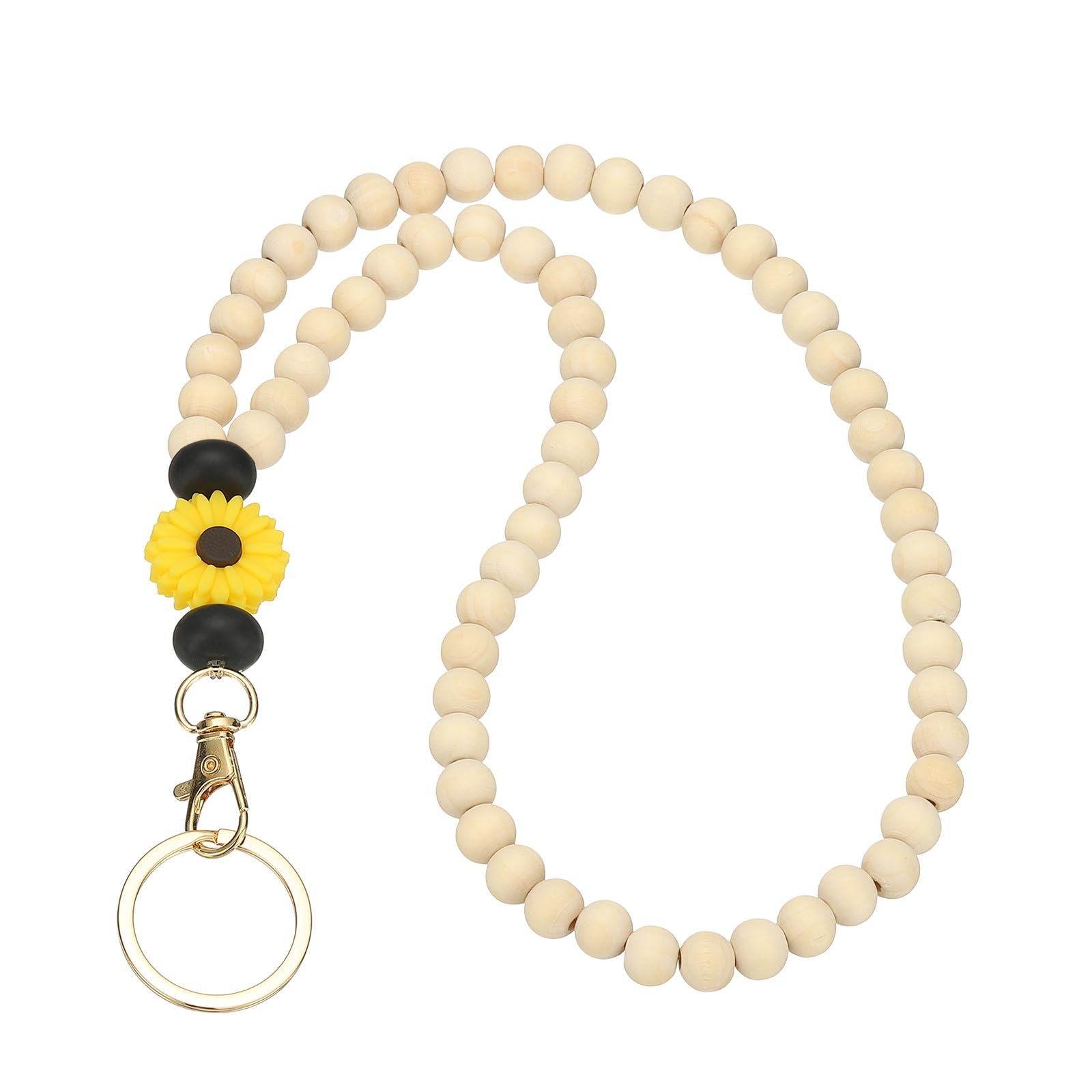PATIKIL Wooden Teacher Lanyards, Retractable Cute Beaded Lanyards for Women ID Badge Keys Yellow/Black, 35
