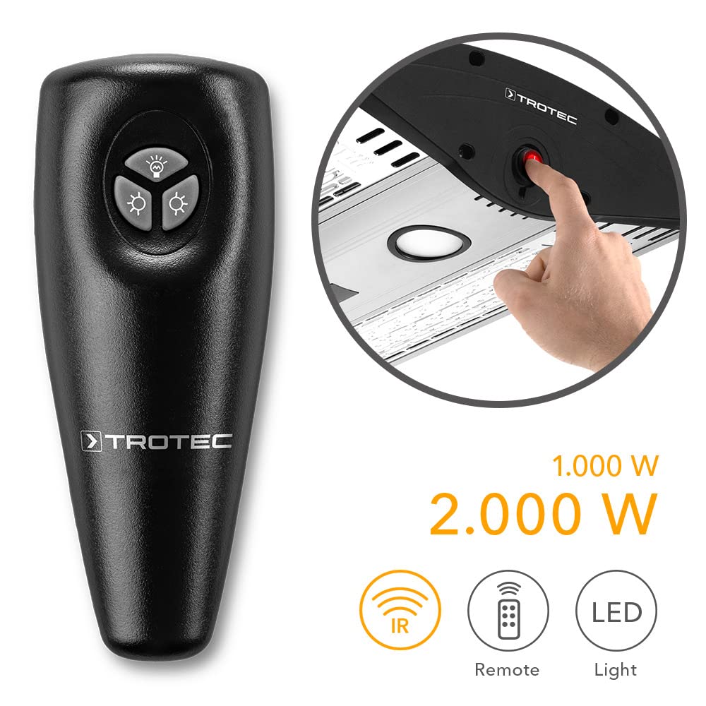 TROTEC IR 2000 C Deckenheizstrahler Infrarot – 2.000 W, LED-Beleuchtung, Fernbedienung, IP55, für Balkon und Terrasse
