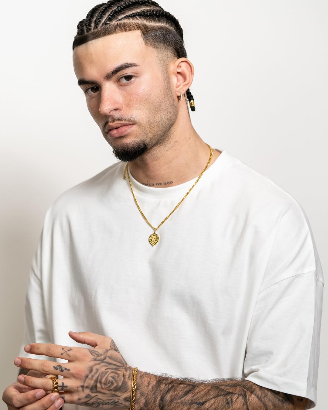 Löwe Kette mit Anhänger für Herren und Damen - Streetwear Cuban Halskette mit Sternzeiche Löwe Anhänger aus Edelstahl und 18K Gold - Wasserfeste Kette - 50-55cm Länge verstellbar