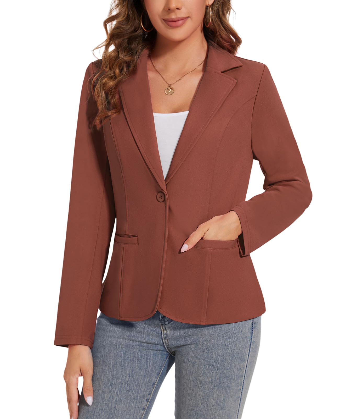 Blazer para mujer, chaqueta de un botón, con solapa con muescas, elegante, ajuste delgado, manga larga