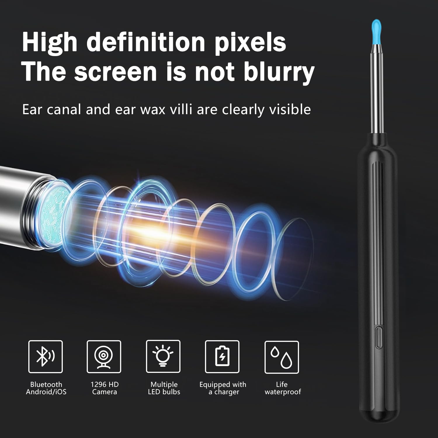 LEZHUAN Ear Wax Removal, Ear Wax Removal Tool Camera with 1080P and 6 LED Lights, Ear Cleaner with 10 Replacement Tips, Earwax Removal Kit with Camera and 7 Pcs Ear Picks for Android/iOS