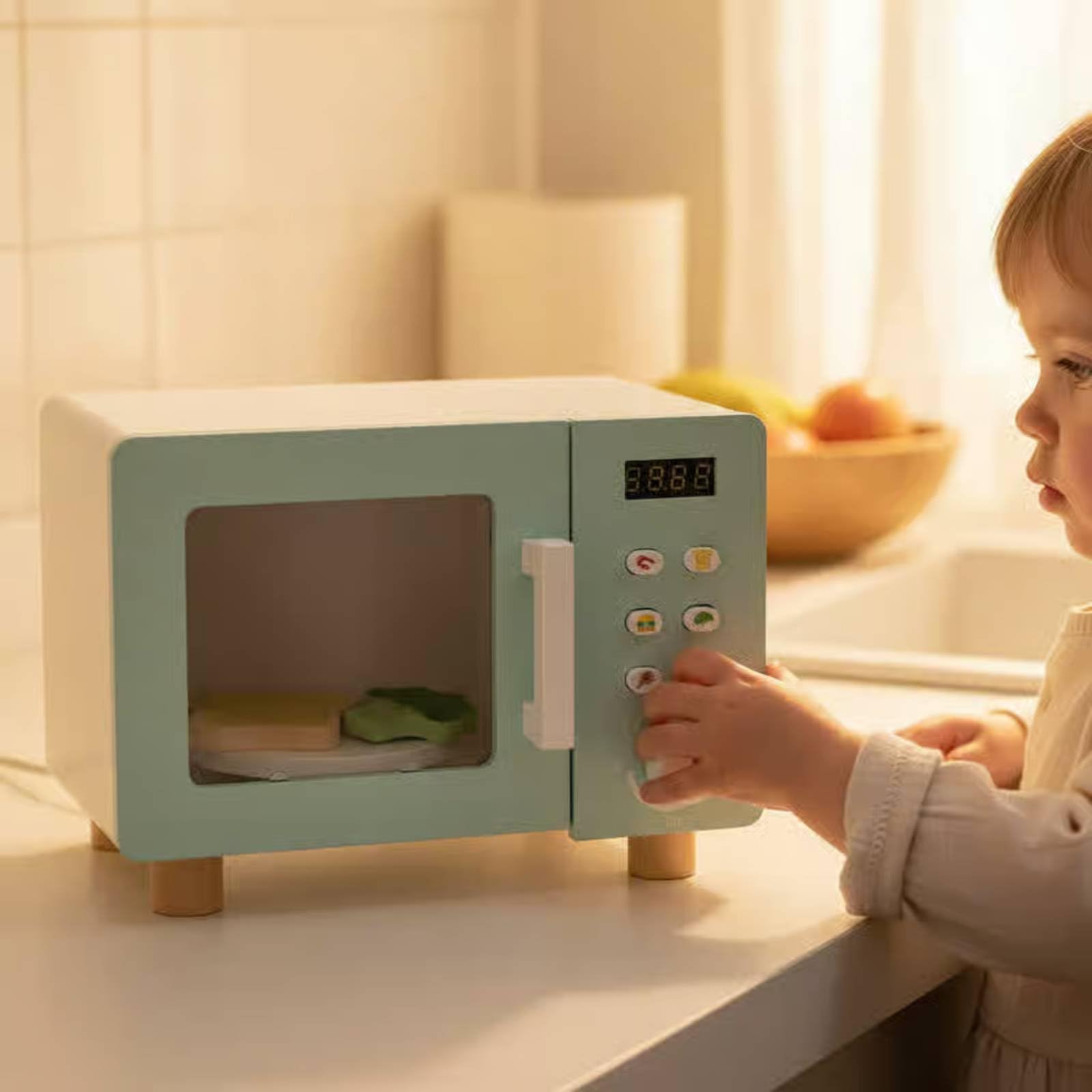 Forno Giocattolo Bambini Microonde Legno Gioco Cucina Mini Forno Microonde Bambini Giocattolo Educativo Simulazione in Legno con Pulsanti E Adatto per Asilo Nido Angolo Giochi Regalo Casa