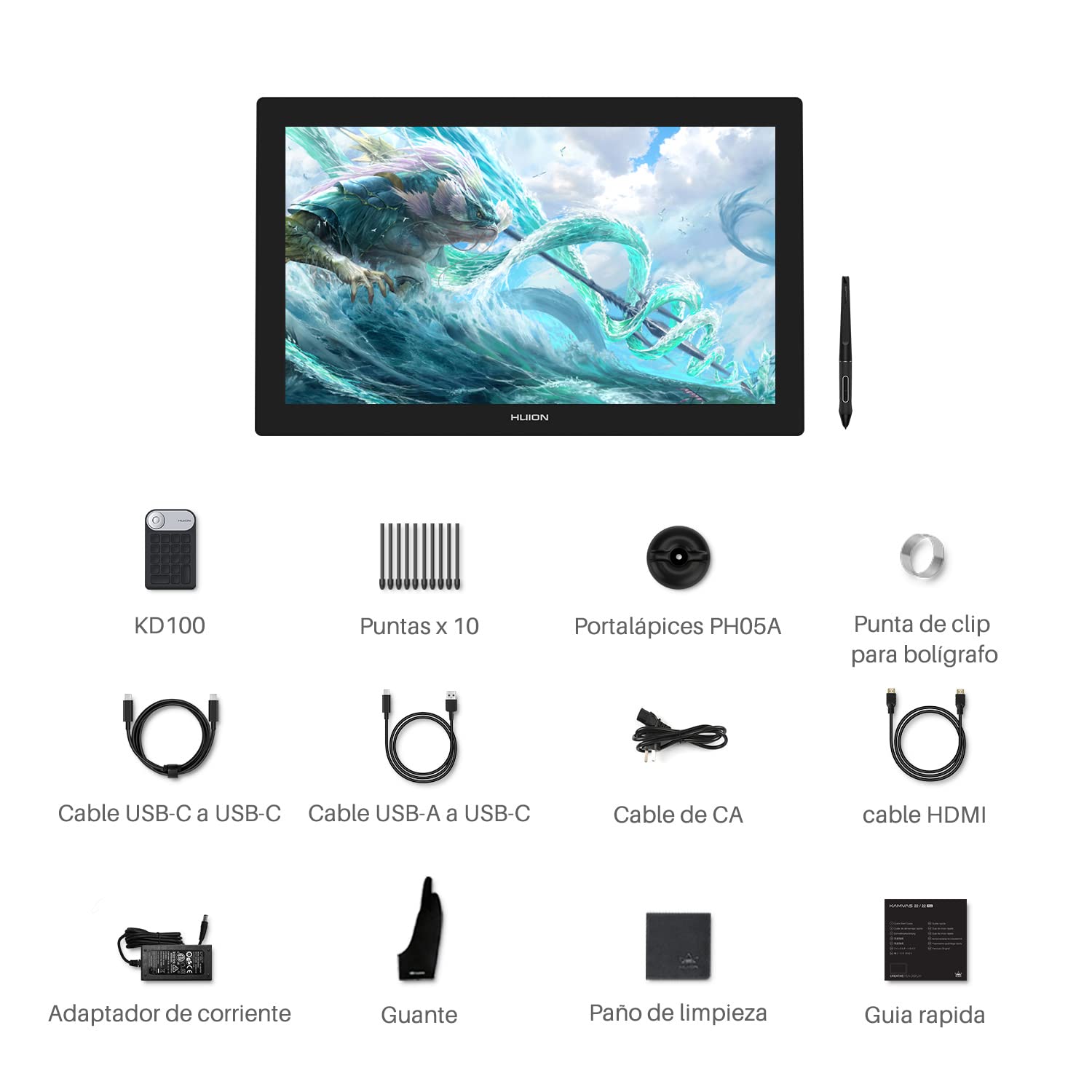 HUION Kamvas Pro 24 4K Tableta Gráfica con Pantalla, Monitor HUION 4K UHD de 23,8 Pulgadas con Mini KeyDial Inalámbrico K20, Lápiz PW517, 140% sRGB, Ideal para Educación en Línea y Conferencias Web