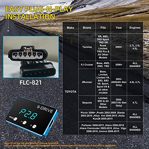 9 Drive Throttle Response Controller,Smart Electronic Racing Pedal Accelerator Compatible with Toyota Tacoma FJ Cruiser 4Runner 2003-2009(4th Gen Only) Base,Limited,Limited V8,SR5 V8,Sport V8(821)