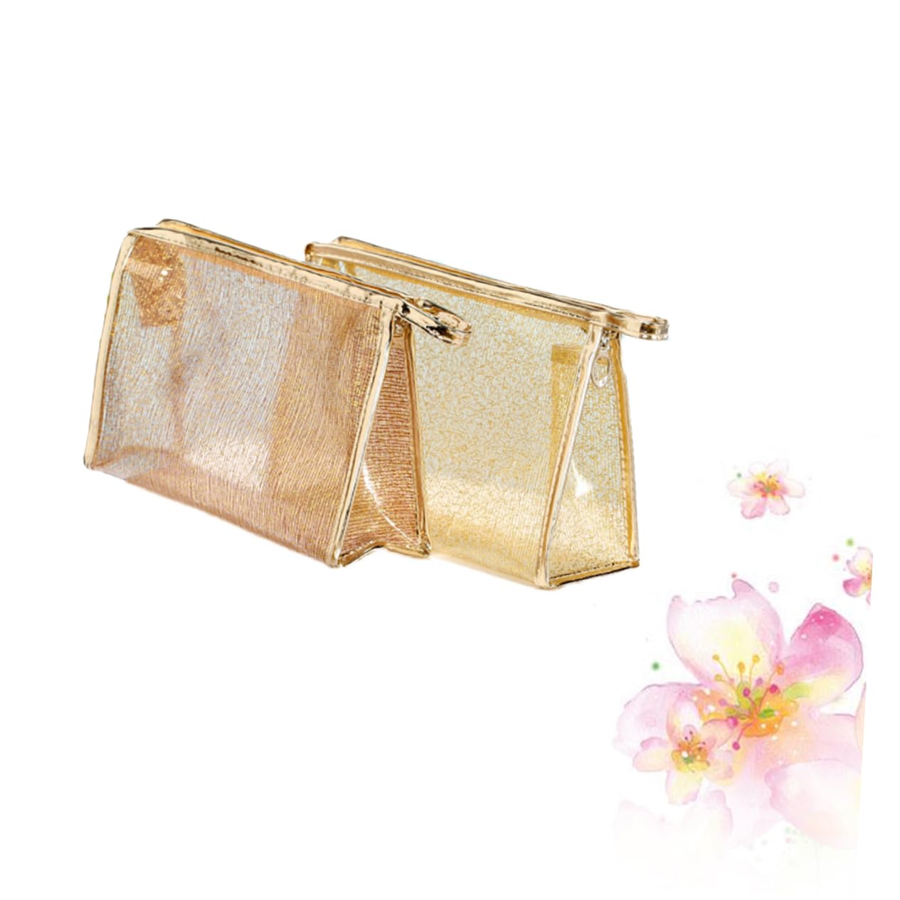Gatuida 3 pezzi Borsa Makeup Trasparente Organizer Multifunzionale con Cerniera per Cosmetici e Toiletries Set Viaggio Tpu Jelly Bianco Oro