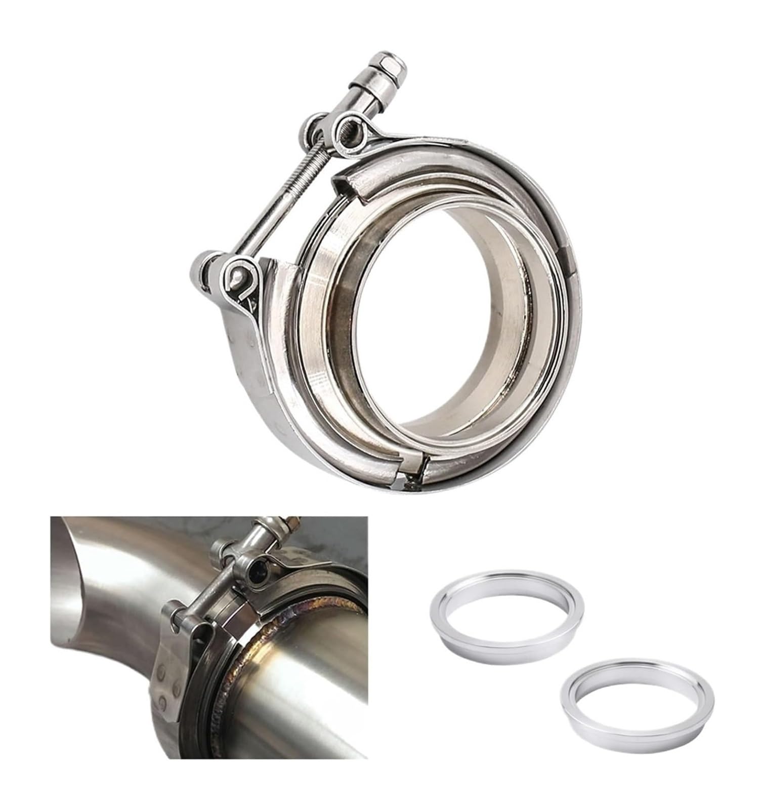 Fascette per tubi flessibili, Kit Flangia A Sgancio Rapido for Scarico Con Morsetto A Fascia V In Acciaio Inossidabile 304 Argento 3-4 Pollici