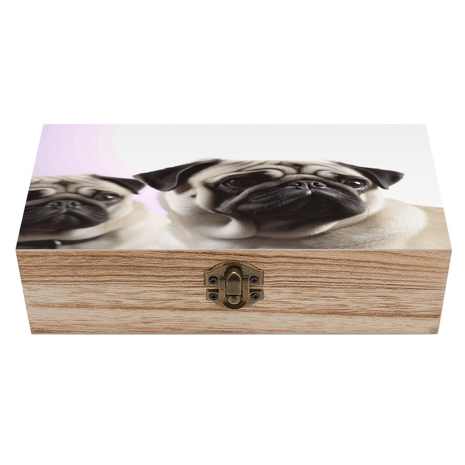 VstaDank Pug Dog Wooden Storage Box with Hinged Lid Natural Wooden Box Beautifully Keepsake Boxes Vintage Wood Boxes Jewelry Organizer Trinket Storage Chest Unique Gift