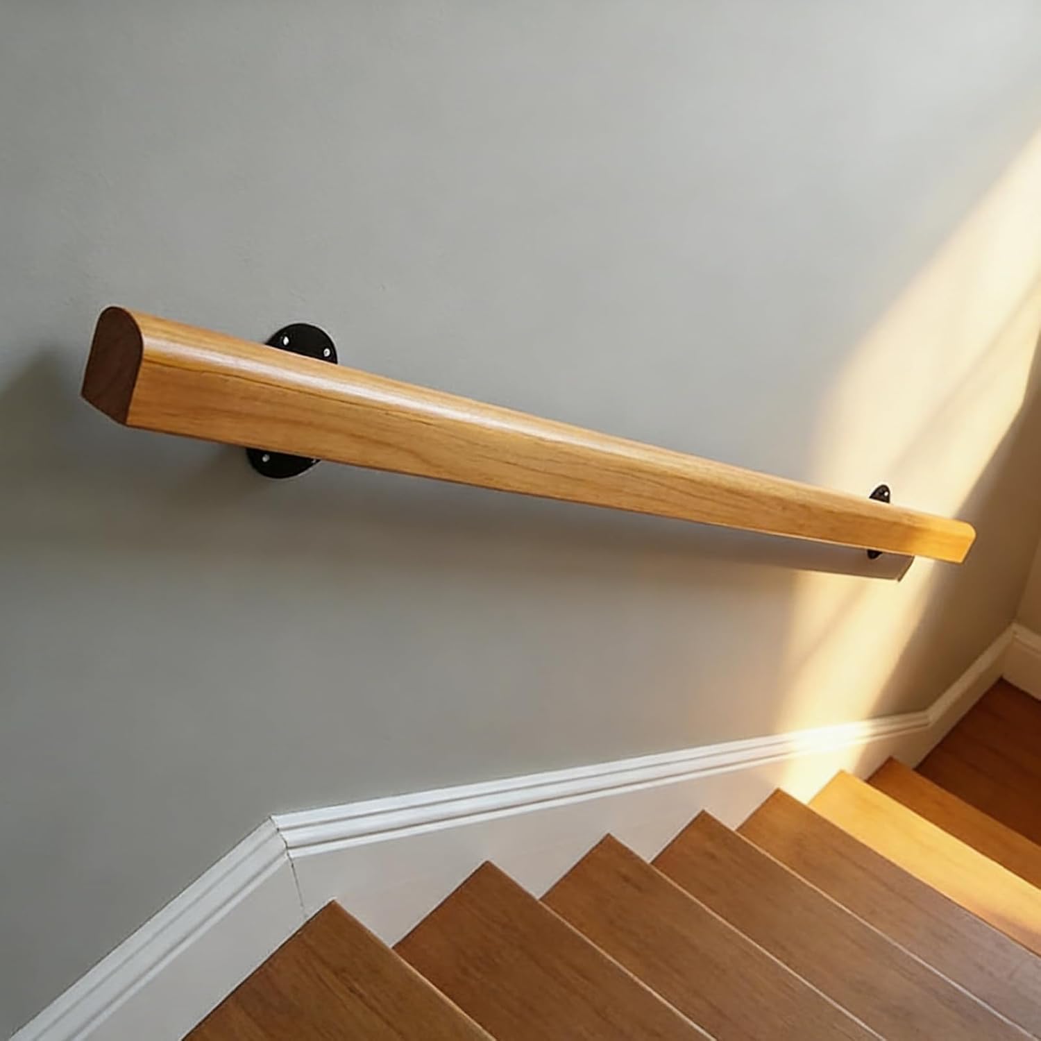 Dawselod 330cm Solid Wooden Handrail, Wall Mount Non-Slip Stair Banister, Heavy Duty Safety Stair Railing for Indoor Outdoor Steps, Ideal for Elderly, Kids & Disabled