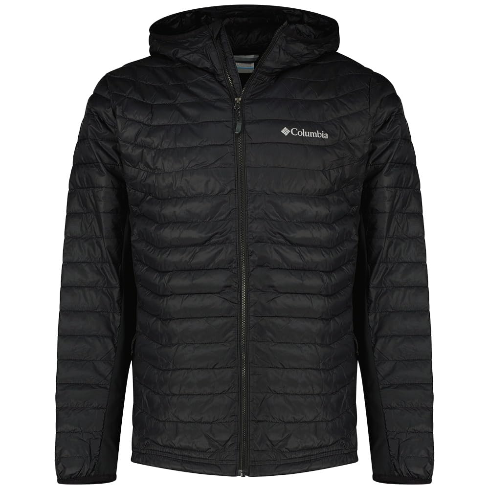 Columbia Men's Powder Pass Hybrid Hooded Jacket, Hooded Puffer Jacket, Black, L